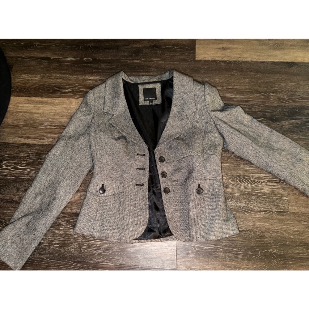 The Limited Grey Tweed‎ 3-Button Tailored Blazer Jacket Womens Size 6 trendy
